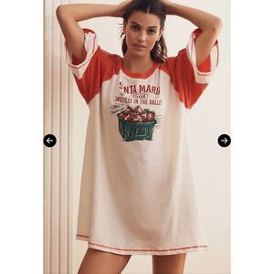 Anthropologie Oversized Graphic Sleep T Shirt raglan tee Santa Maria XS NEW